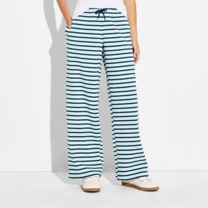 Striped Wide Leg Lounge Pants in Light Blue & Navy
